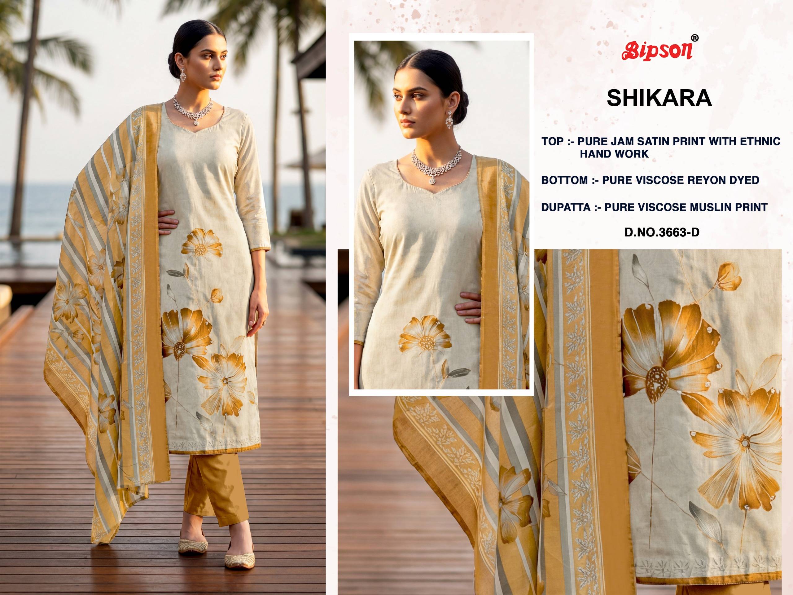 SIKARA - 3663 Series By BIPSON PRINTS Stylish Beautiful Colourful Pure JAAM Satin Dresses At Wholesale Price